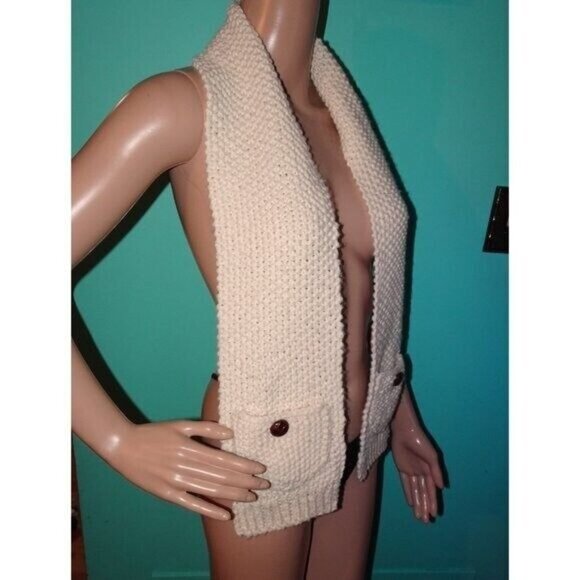 Vintage Ivory Hand Crocheted Scarf w/ Pockets pinup retro rockabilly winter knit - Picture 4 of 8